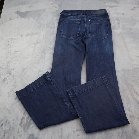 H M Jeans Womens 27 Blue Flared Mid Rise Button Zip Pocket Dark Wash Denim Pants - Picture 9 of 16